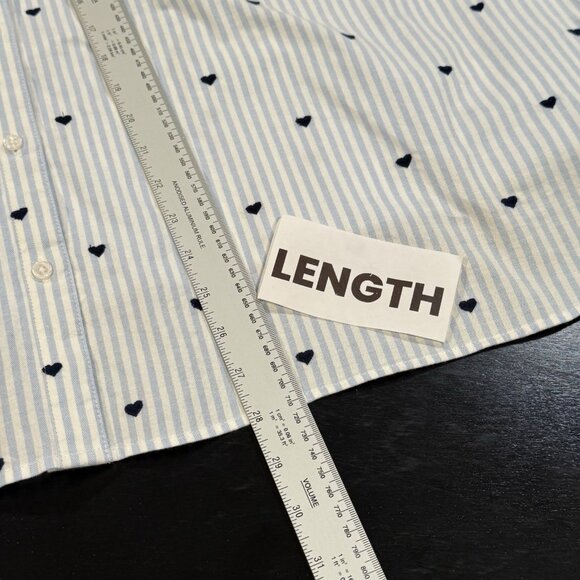 Crown & Ivy Size 2X Blue Embroidered Button Down Womens Striped Heart Shirt - Picture 9 of 9